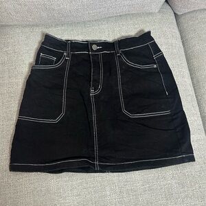 Nasty Gal Black Denim Skirt with White Stitch Detail